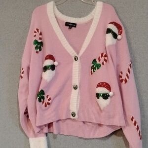 Pink Santa Sequin Cardigan Sweater